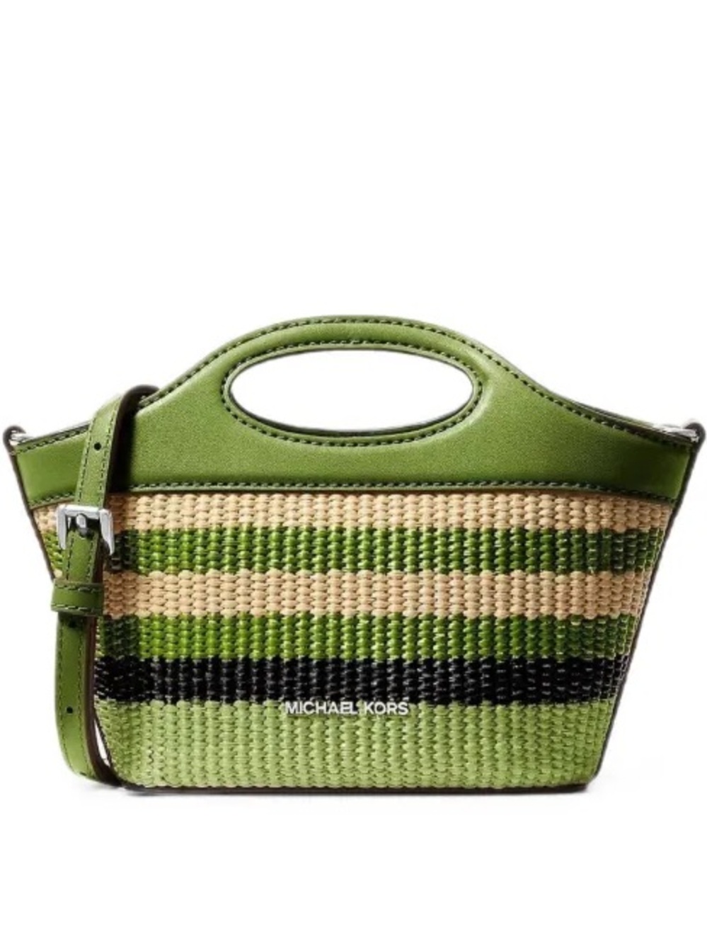 Y2k Michael Kors Green Striped Woven Tote Bag NWT
